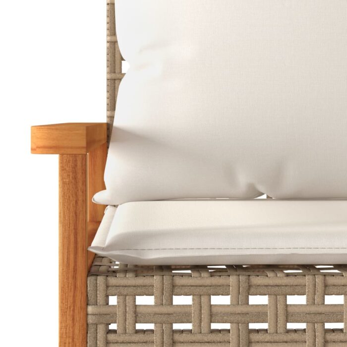 Banc de jardin avec coussin mélange beige résine tressée acacia – Image 6