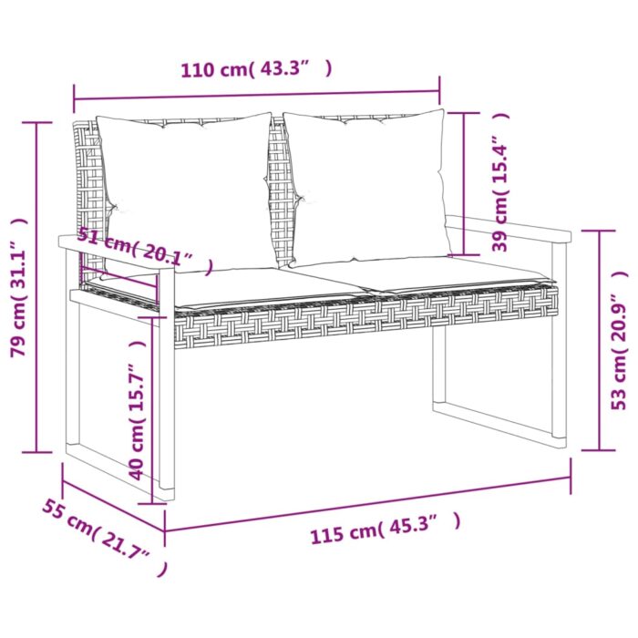 Banc de jardin avec coussin mélange beige résine tressée acacia – Image 8