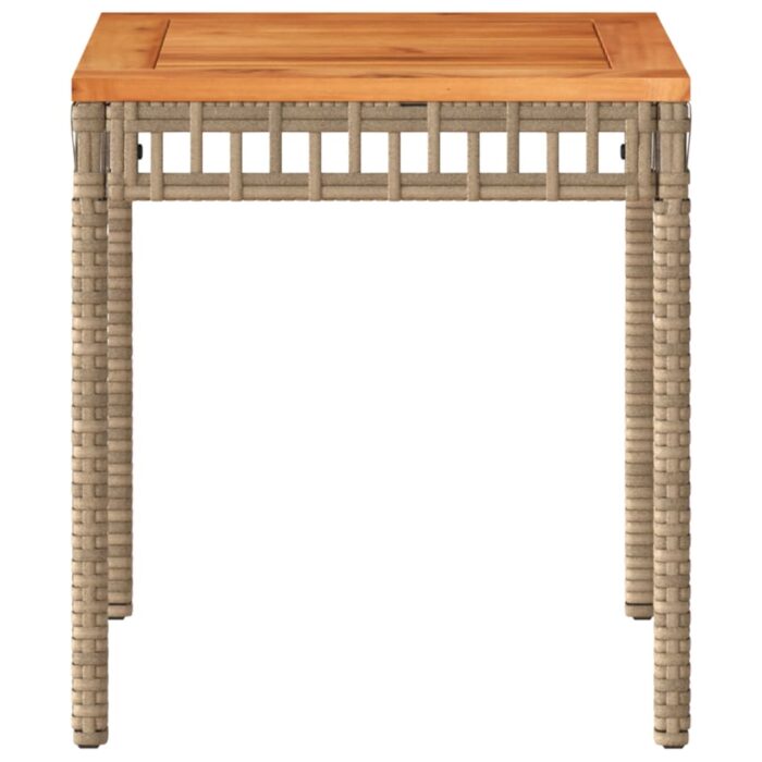 Table de jardin mélange beige 38x38x42 cm rotin et bois acacia – Image 3