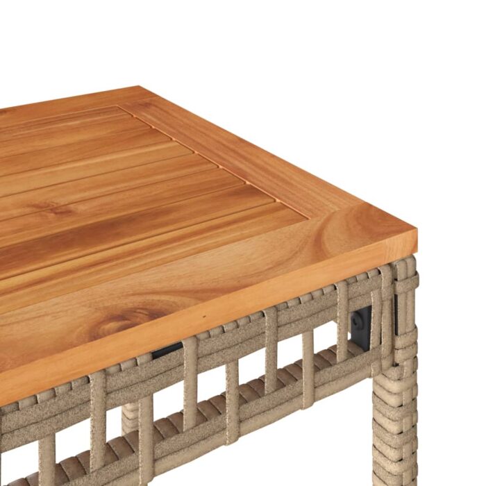 Table de jardin mélange beige 38x38x42 cm rotin et bois acacia – Image 5