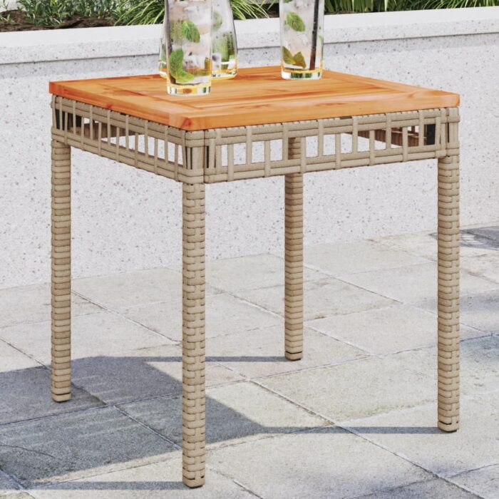 Table de jardin mélange beige 38x38x42 cm rotin et bois acacia – Image 1