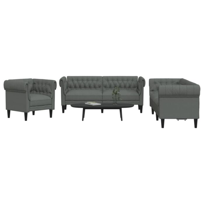 Ensemble de canapés 3 pcs gris foncé tissu – Image 1