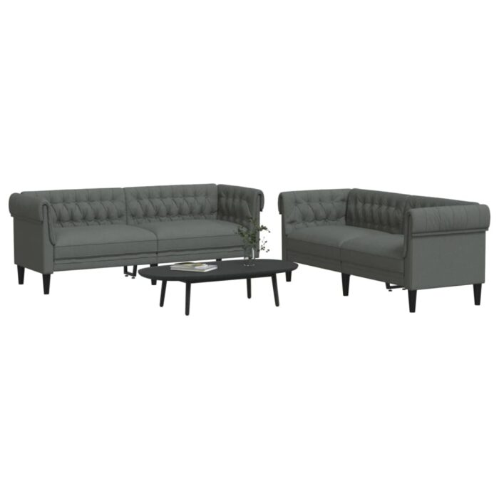 Ensemble de canapés 2 pcs gris foncé tissu – Image 1