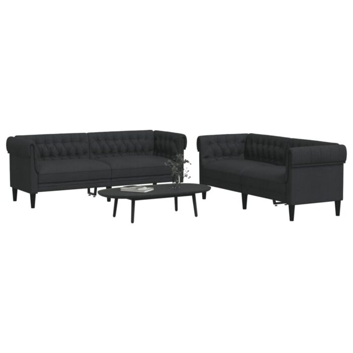 Ensemble de canapés 2 pcs noir tissu – Image 1