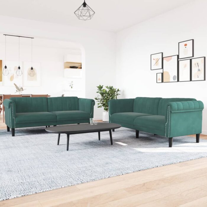 Ensemble de canapés 2 pcs vert foncé velours – Image 1