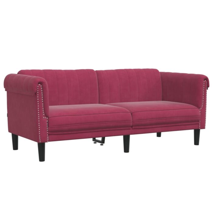 Ensemble de canapés 2 pcs rouge bordeaux velours – Image 2