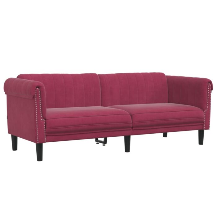 Ensemble de canapés 2 pcs rouge bordeaux velours – Image 3