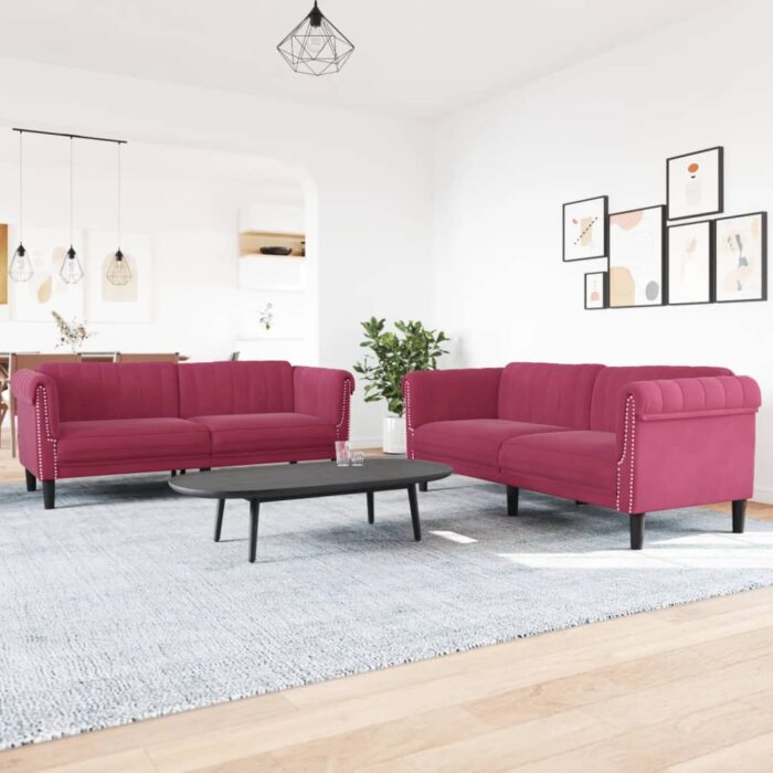 VXL8721012289147_m_en_hd_1.jpg Ensemble de canapés 2 pcs rouge bordeaux velours – Image 1