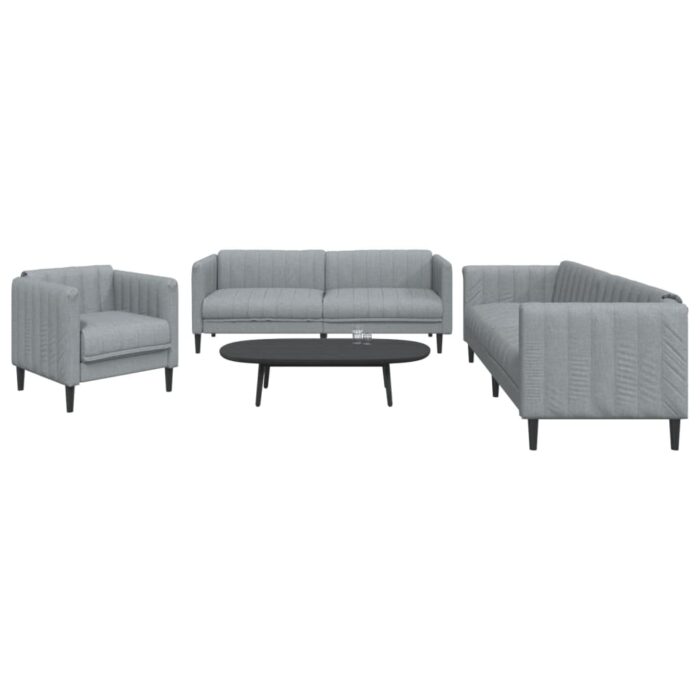 Ensemble de canapés 3 pcs gris clair tissu – Image 1