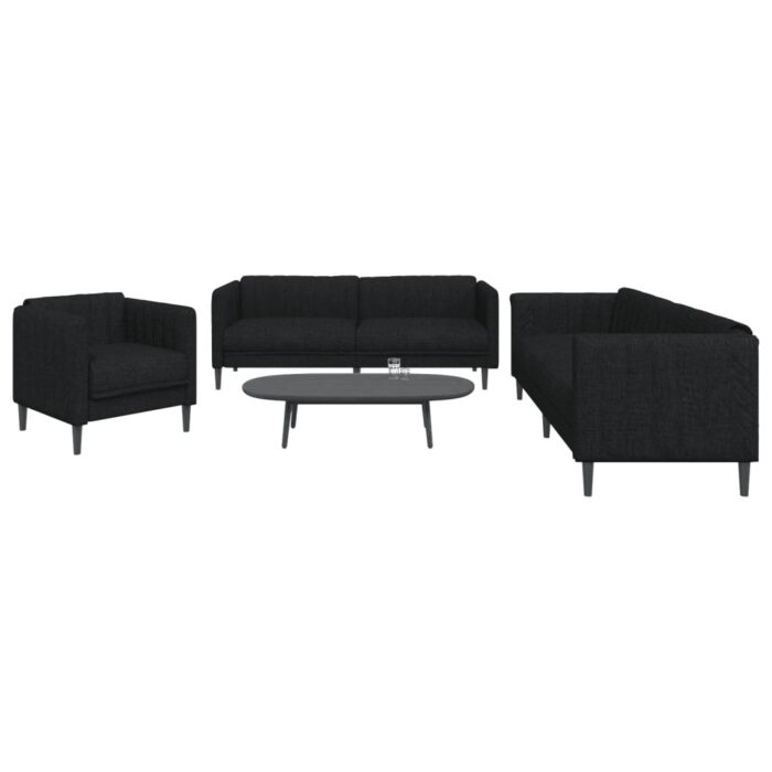 Ensemble de canapés 3 pcs noir tissu – Image 1