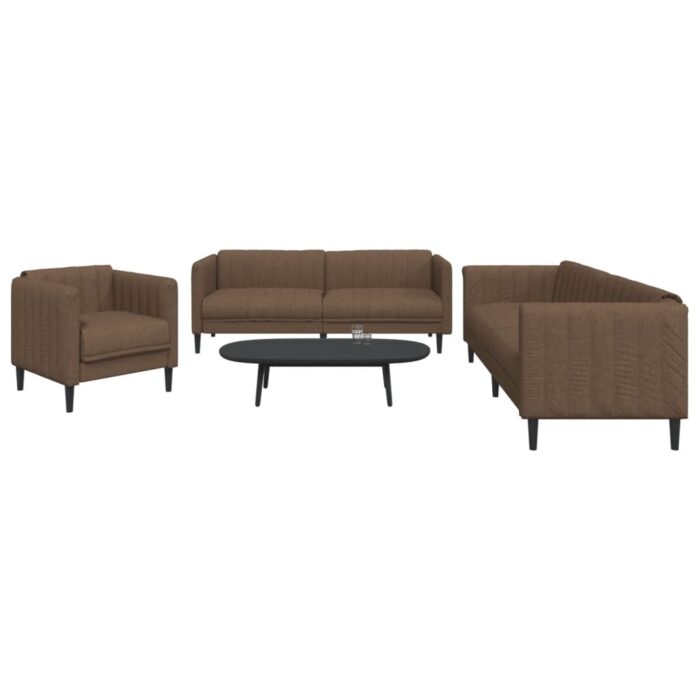 Ensemble de canapés 3 pcs marron tissu – Image 1