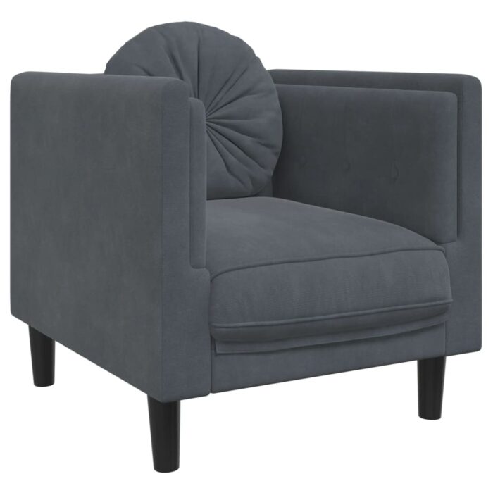 Ensemble de canapés 3 pcs avec coussins gris foncé velours – Image 2
