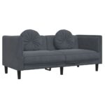 Ensemble de canapés 3 pcs avec coussins gris foncé velours – Image 3