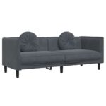 Ensemble de canapés 3 pcs avec coussins gris foncé velours – Image 4