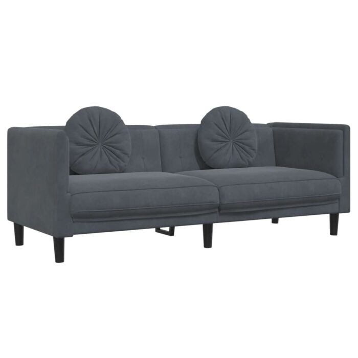 Ensemble de canapés 3 pcs avec coussins gris foncé velours – Image 4