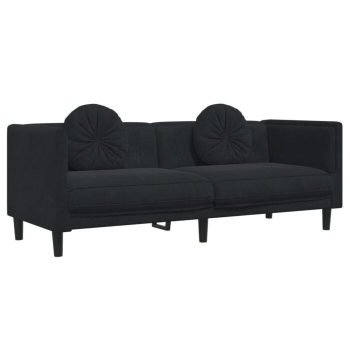 Ensemble de canapés 3 pcs avec coussins noir velours – Image 4