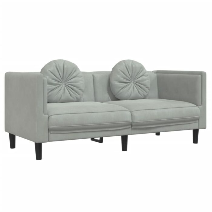 Ensemble de canapés 2 pcs avec coussins gris clair velours – Image 2