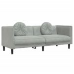 Ensemble de canapés 2 pcs avec coussins gris clair velours – Image 3