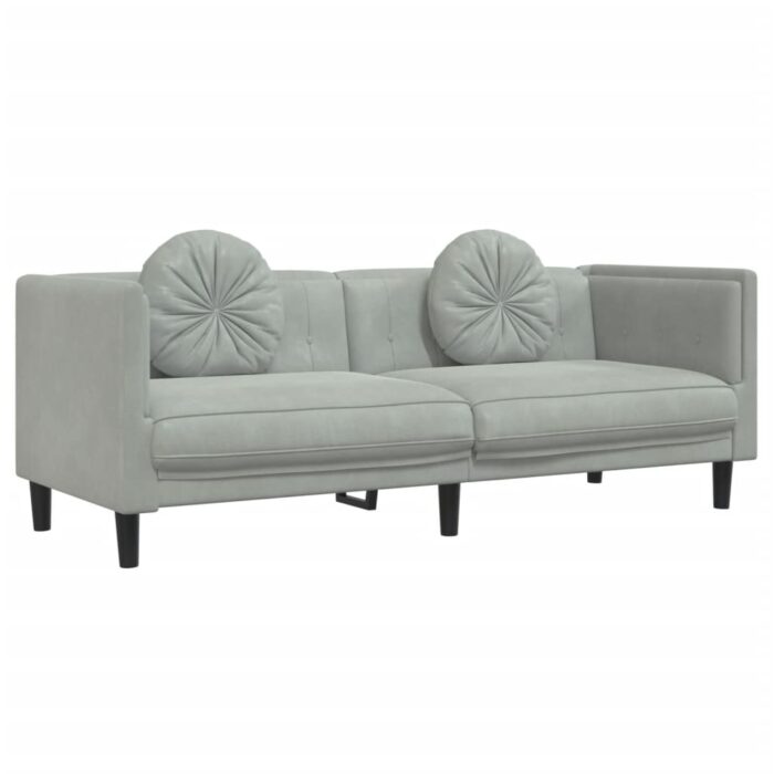 Ensemble de canapés 2 pcs avec coussins gris clair velours – Image 3