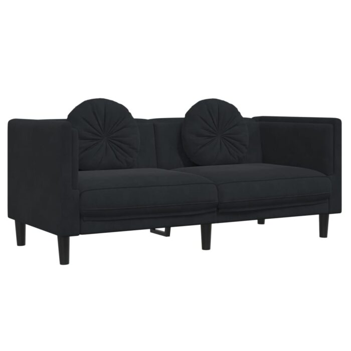 Ensemble de canapés 2 pcs avec coussins noir velours – Image 2