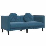 Ensemble de canapés 2 pcs avec coussins bleu velours – Image 2