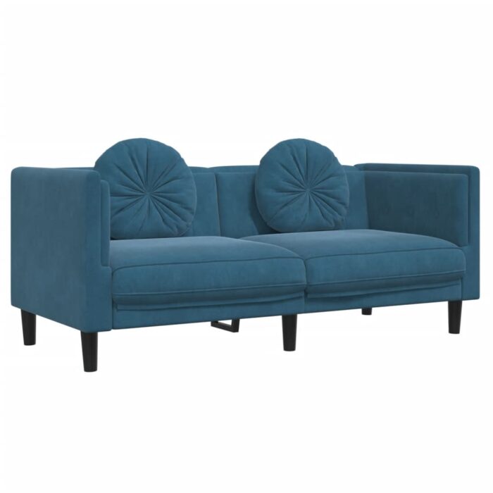Ensemble de canapés 2 pcs avec coussins bleu velours – Image 2