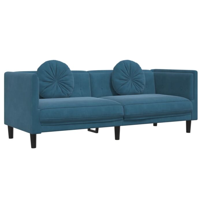 Ensemble de canapés 2 pcs avec coussins bleu velours – Image 3