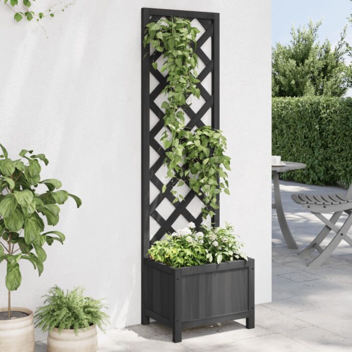 Jardinière avec treillis noir bois massif de sapin – Image 1