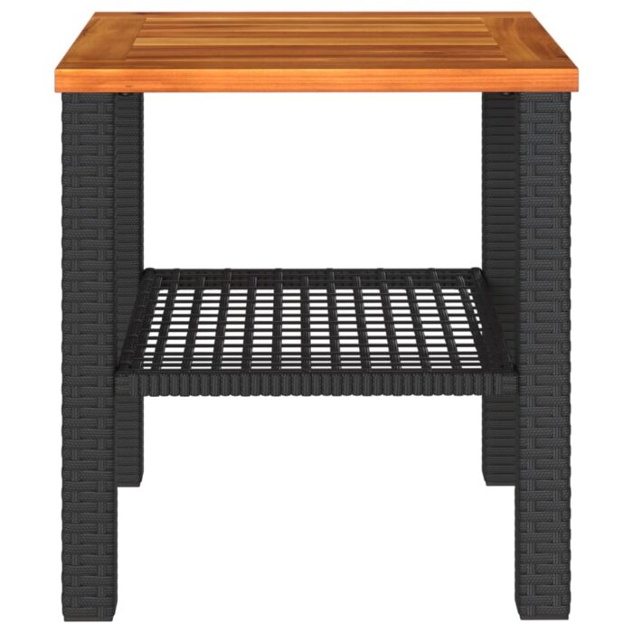 Table de jardin noir 40x40x42 cm résine tressée et bois acacia – Image 2