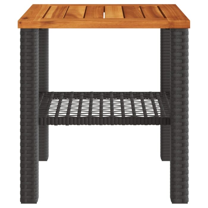 Table de jardin noir 40x40x42 cm résine tressée et bois acacia – Image 3