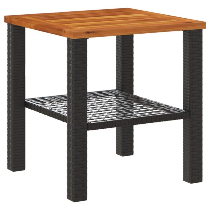 Table de jardin noir 40x40x42 cm résine tressée et bois acacia – Image 4