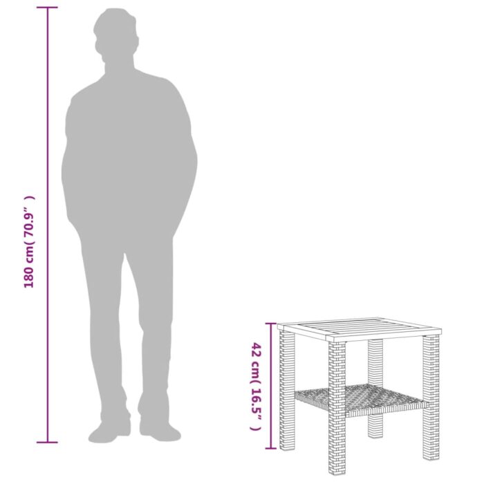 Table de jardin noir 40x40x42 cm résine tressée et bois acacia – Image 7