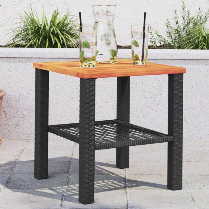 Table de jardin noir 40x40x42 cm résine tressée et bois acacia – Image 1
