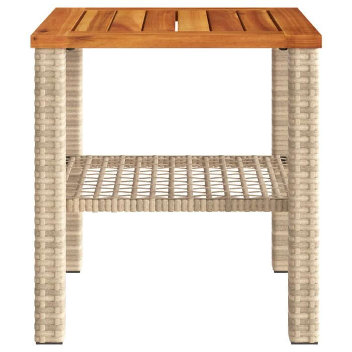 Table de jardin beige 40x40x42 cm résine tressée et bois acacia – Image 2