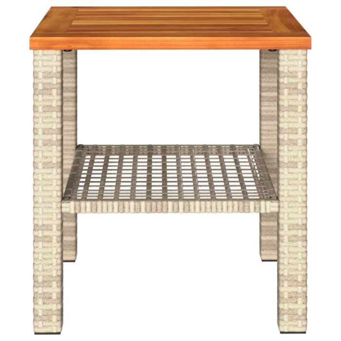 Table de jardin beige 40x40x42 cm résine tressée et bois acacia – Image 3