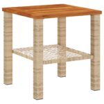 Table de jardin beige 40x40x42 cm résine tressée et bois acacia – Image 4