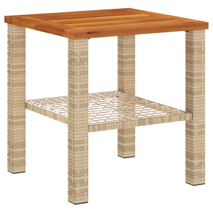 Table de jardin beige 40x40x42 cm résine tressée et bois acacia – Image 4