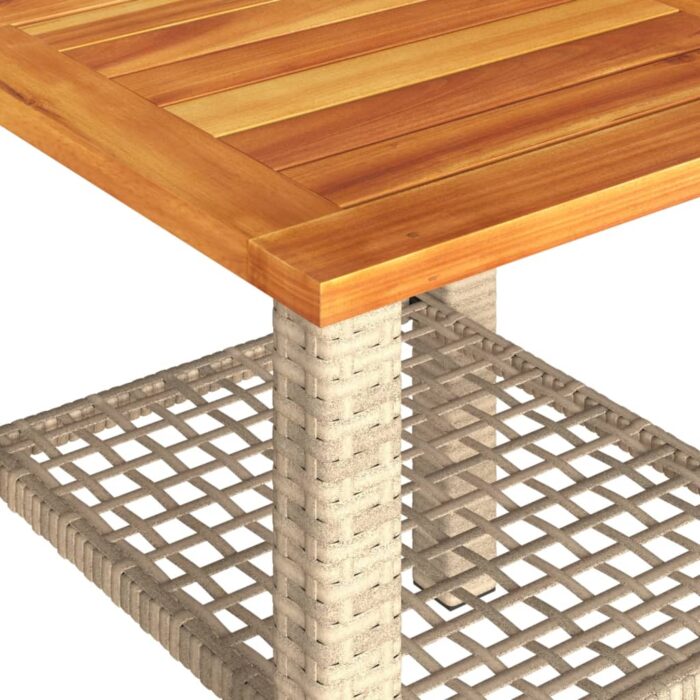 Table de jardin beige 40x40x42 cm résine tressée et bois acacia – Image 6