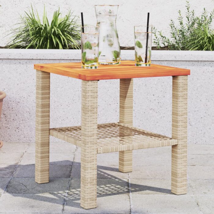 Table de jardin beige 40x40x42 cm résine tressée et bois acacia – Image 1