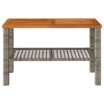 Table de jardin gris 70x38x42 cm résine tressée et bois acacia – Image 2