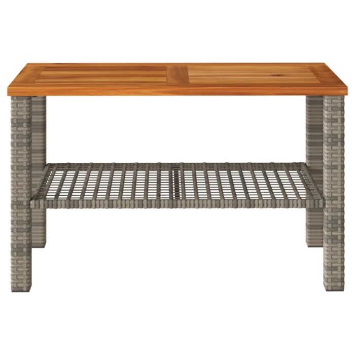 Table de jardin gris 70x38x42 cm résine tressée et bois acacia – Image 2