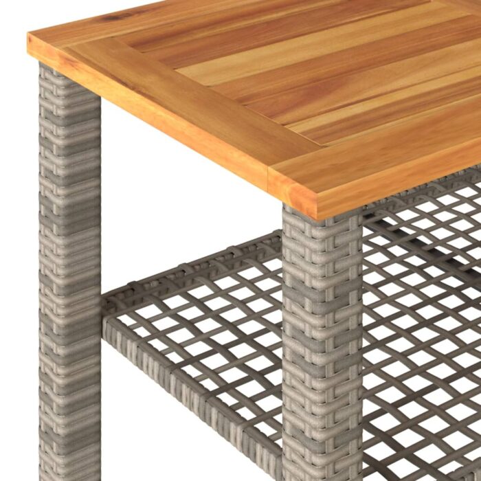 Table de jardin gris 70x38x42 cm résine tressée et bois acacia – Image 5
