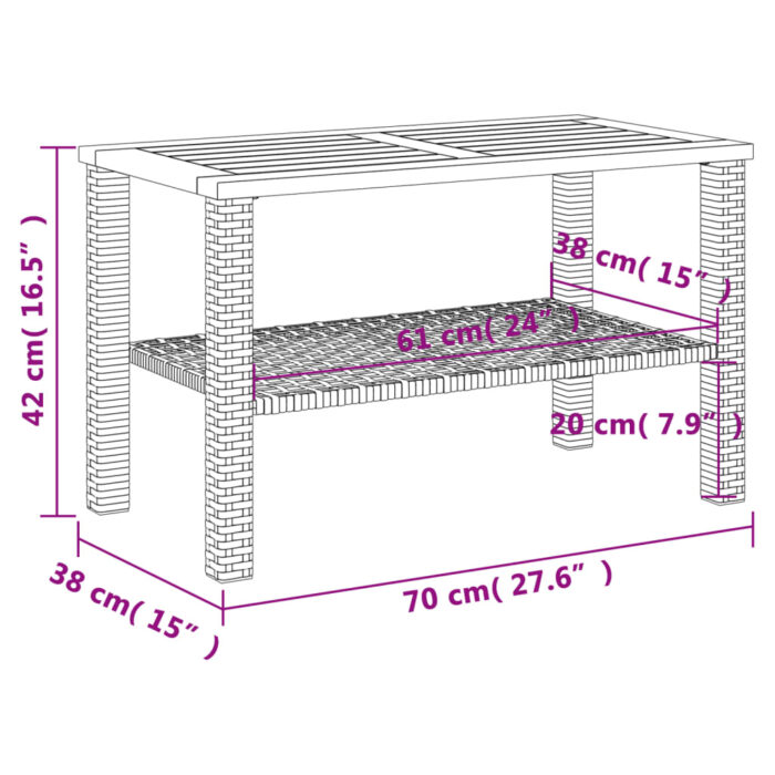 Table de jardin gris 70x38x42 cm résine tressée et bois acacia – Image 6