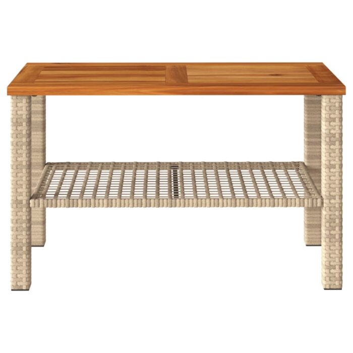 Table de jardin beige 70x38x42 cm résine tressée et bois acacia – Image 2