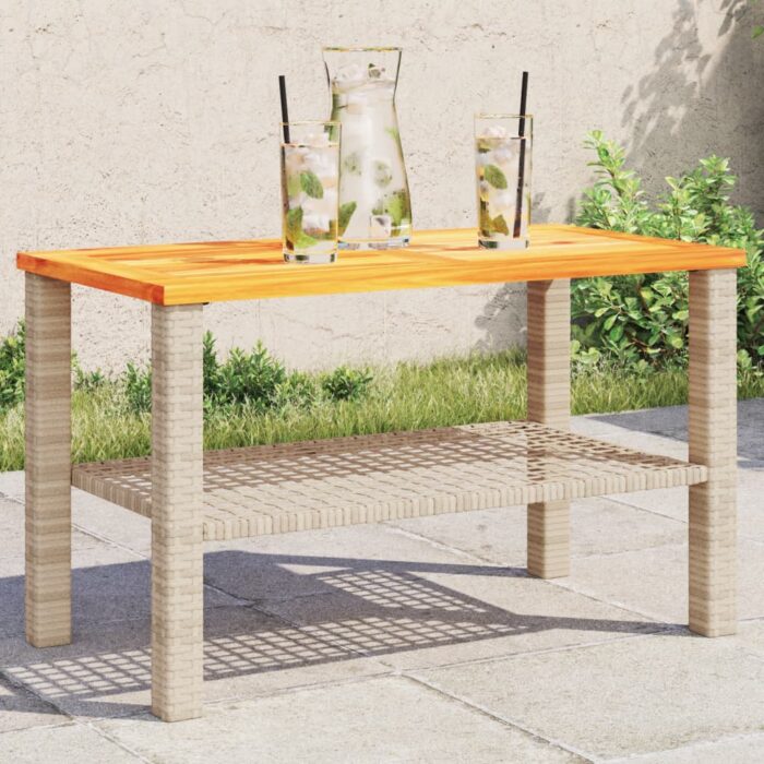 Table de jardin beige 70x38x42 cm résine tressée et bois acacia – Image 1