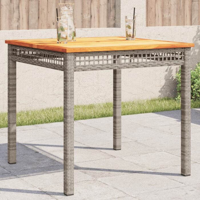 Table de jardin gris 80x80x74 cm résine tressée et bois acacia – Image 1