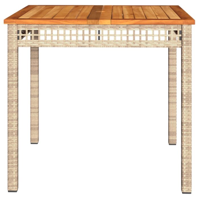 Table de jardin beige 80x80x75 cm résine tressée et bois acacia – Image 3