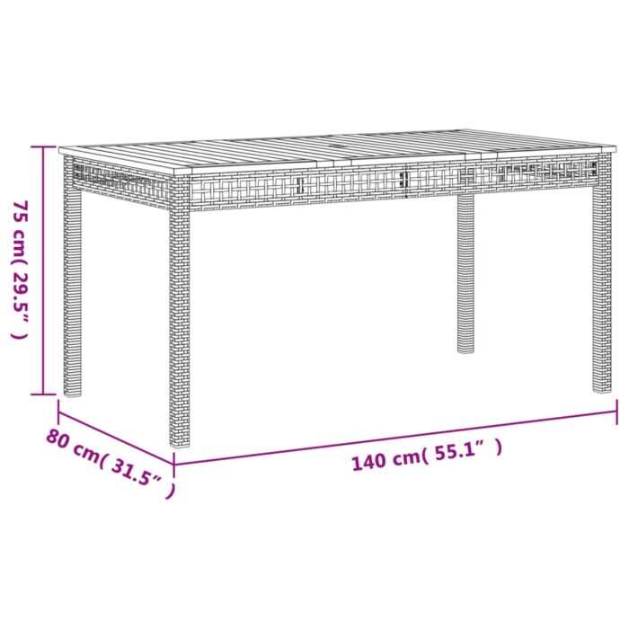 Table de jardin beige 140x80x75 cm résine tressée et acacia – Image 6