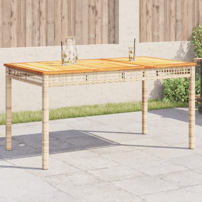 Table de jardin beige 140x80x75 cm résine tressée et acacia – Image 1