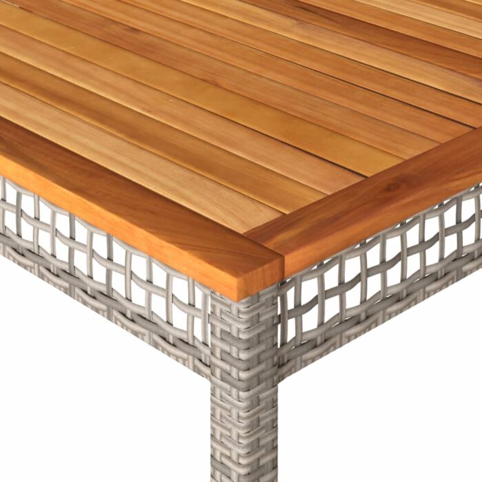 Table de jardin gris 180x90x75 cm résine tressée et bois acacia – Image 5